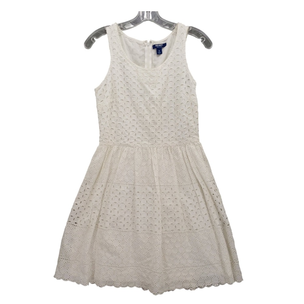 Old‎ Navy Eyelet Dress Sleeveless White Summer Casual Dress Size 4